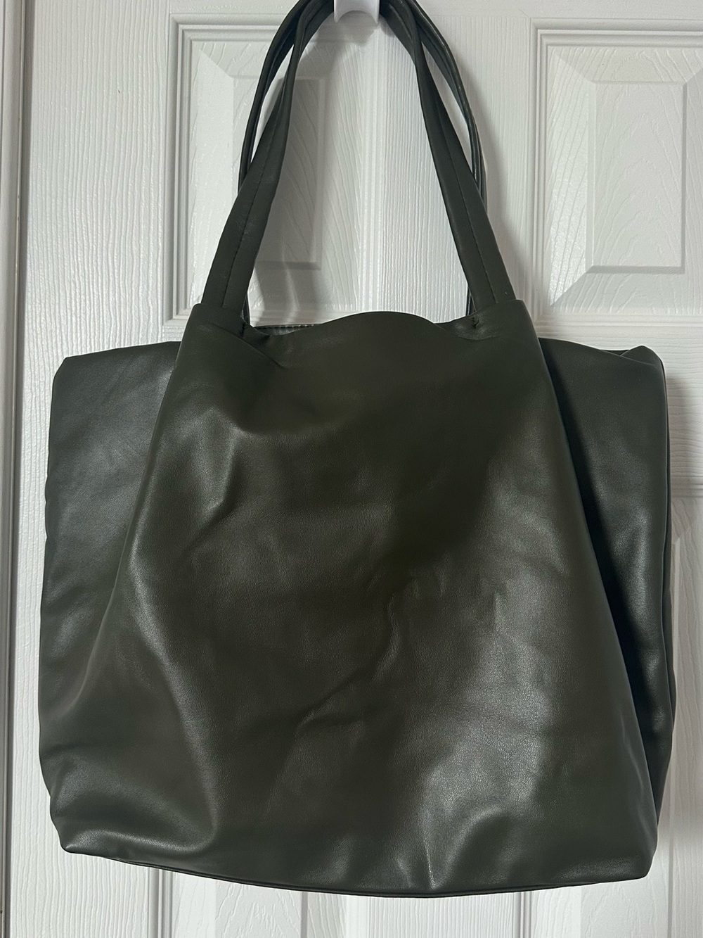 Neiman Marcus Olive Green Faux-Leather Tote